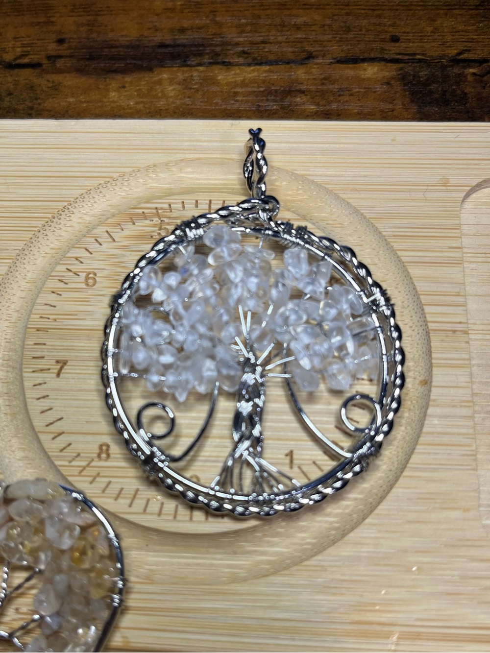 🌳 Handmade Wire Wrapped Clear Quartz Tree of Life Round Circle Pendant ⭕